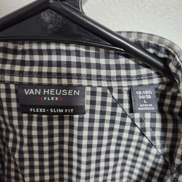 Van Heusen Flex3 Slim Fit Button Front Shirt Mens Size Large Gray Plaid - Picture 3 of 3